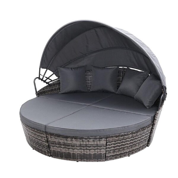 Outdoor Furniture Sofa Patio Wicker Garden Rattan Bed Lounge Set - Grey