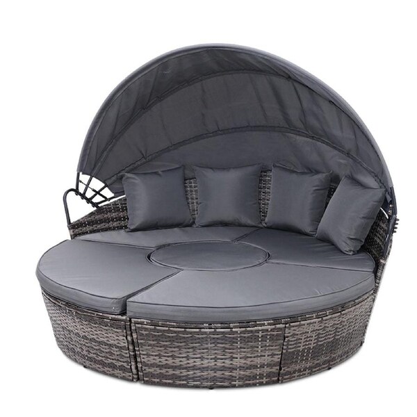 Outdoor Sofa Patio Wicker Garden Rattan Bed Lounge Set - Grey