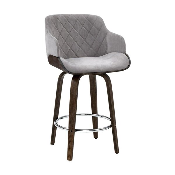 Velvet Bar Stool Swivel - Grey and Wood