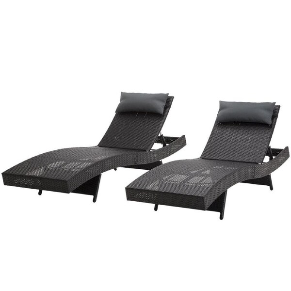 Outdoor Sun Wicker Bed Rattan Patio Lounge Set 2pcs - Black