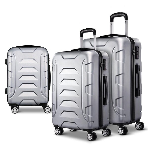 3pc Luggage Travel Sets Suitcase Trolley Lock Silver