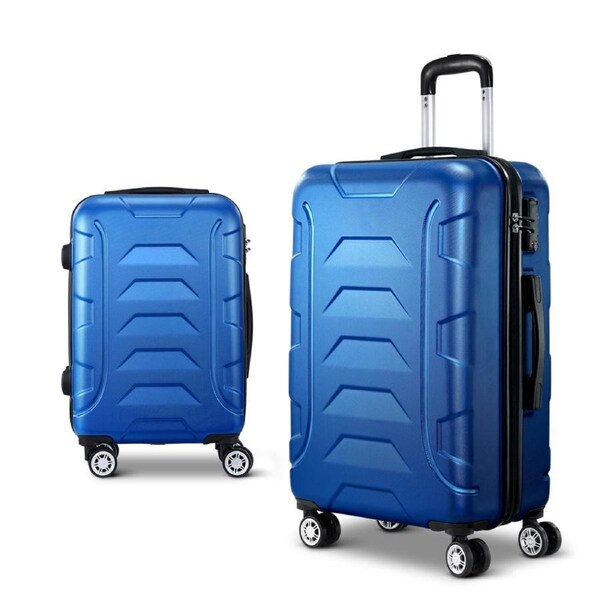 2pc Luggage Travel Sets Suitcase Trolley Lock Bonus Blue