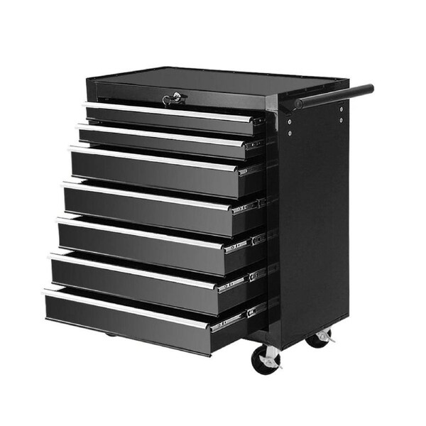 Tool Chest Trolley Box Cabinet Cart Garage Storage Black - 7 Drawers