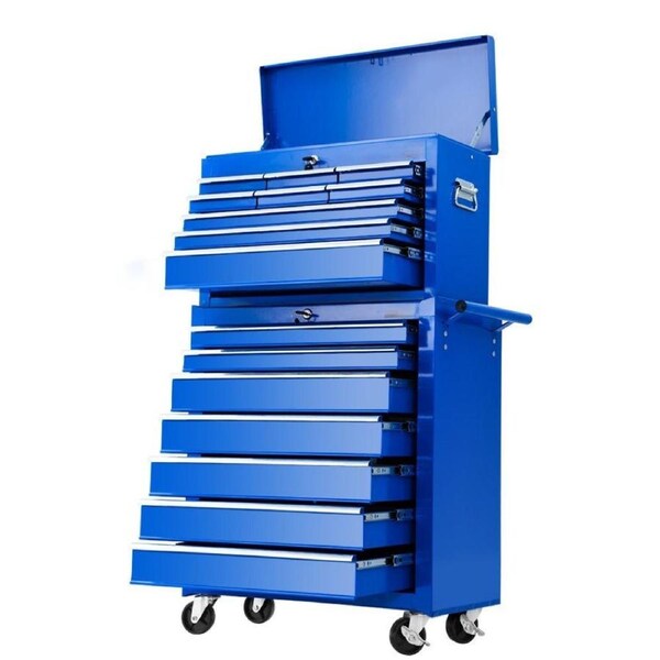 Tool Chest Trolley Box Cabinet Cart Garage Storage Blue - 16 Drawers