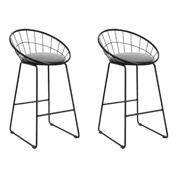 Set of 2 Bar Stools Steel Fabric - Grey and Black