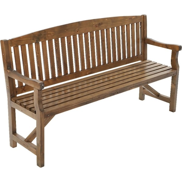 Wooden Garden Bench Outdoor Furniture Decor Patio 3 Seater - Brown