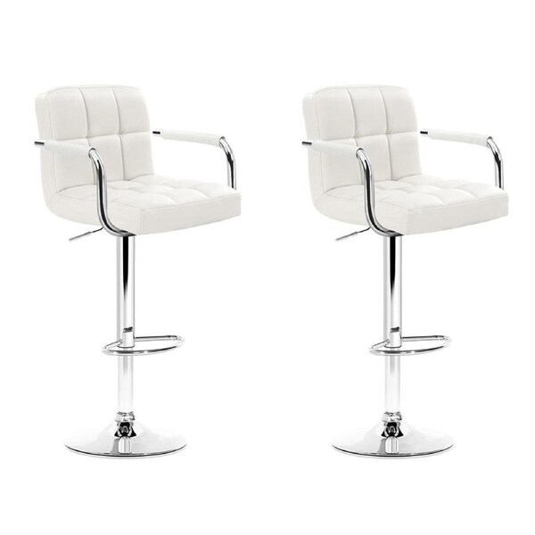 Set of 2 Bar Stools Gas lift Swivel - Steel and White