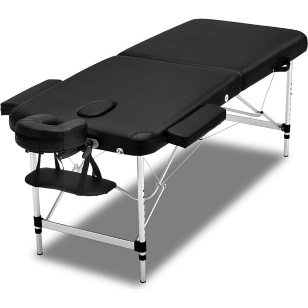 2 Fold Portable Aluminium Massage Table Massage Bed Beauty Therapy Black 55cm