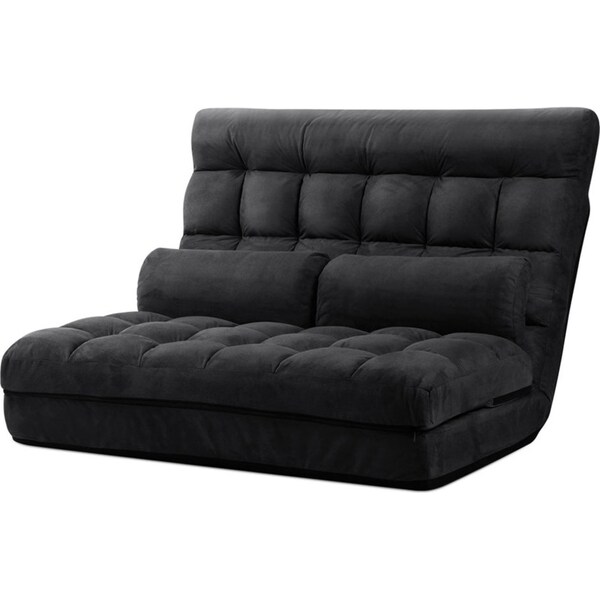 Lounge Sofa Bed 2-seater Floor Folding Suede Charcoal