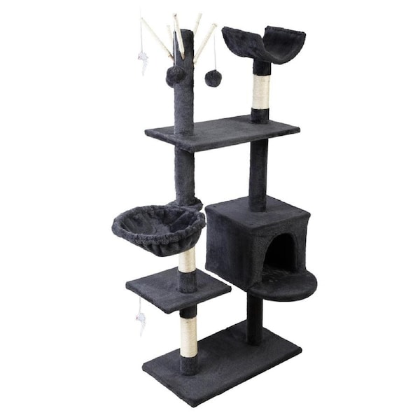 Cat Tree Scratching Post Tower House Furniture Wood - 140cm