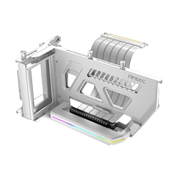 Antec RGB Adjustable Shift PCI Vertical GPU Bracket PCI-E 4.0 Riser Cable white (190mm) for 4090 & 7900 XTX Cards. E-ATX, ATX, Case. 4 PCI required