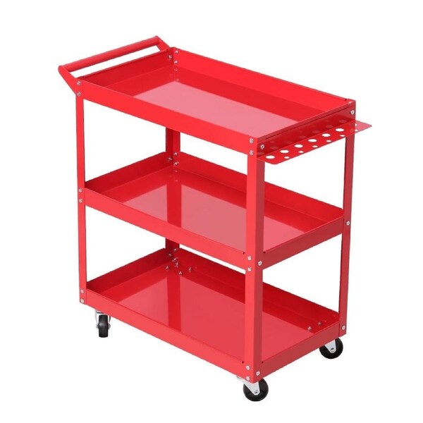 Tool Cart Trolley Box 3-Tier Toolbox Garage Storage Roller Organiser Red