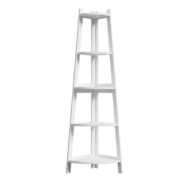 Oikiture Corner Ladder Shelf 5 Tier Home Storage Display Stand Bookshelf White