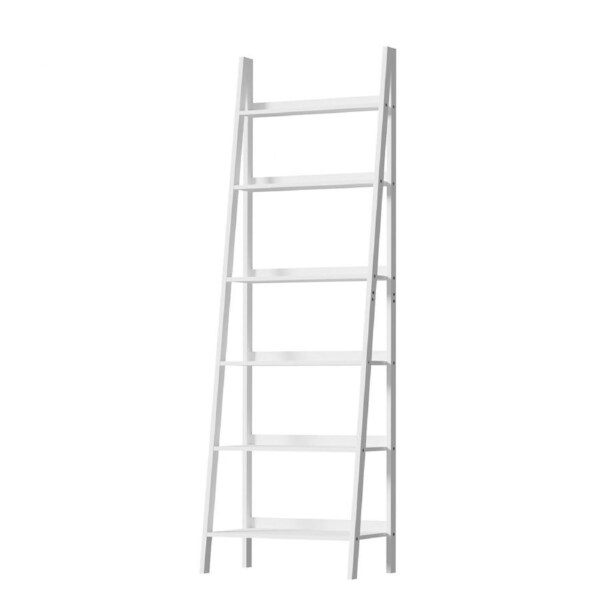 Oikiture Bookshelf 6 Tier Corner Ladder Shelf Home Storage Display Rack White