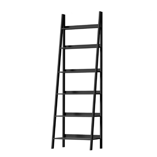Oikiture Bookshelf 6 Tier Corner Ladder Shelf Home Storage Display Rack Black