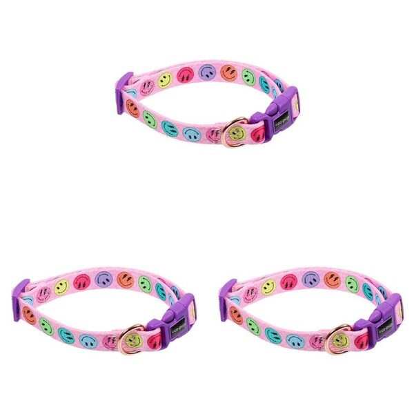3x Eco-Pup Dog Outdoor Walking Collar Size Small Smiley Pattern Pet Dress Up