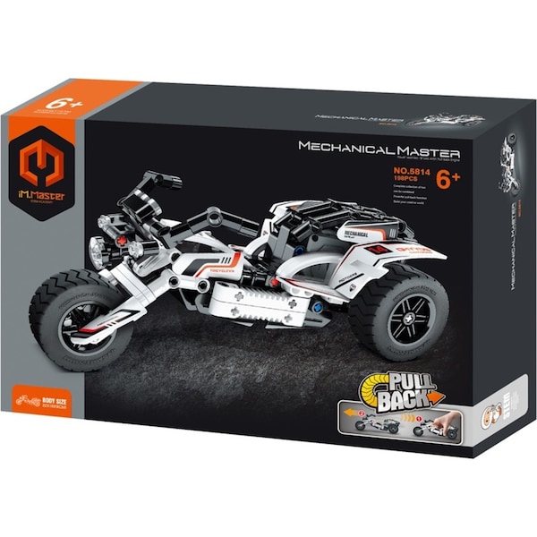 198pc iM.Master Pull Back Motorbike Building Blocks Kids DIY Toy Set White 6y+