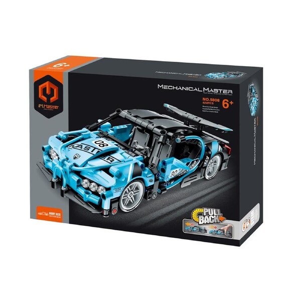 422pc iM.Master Pull Back Super Car Building Blocks Kids DIY Toy Kit Blue 6y+