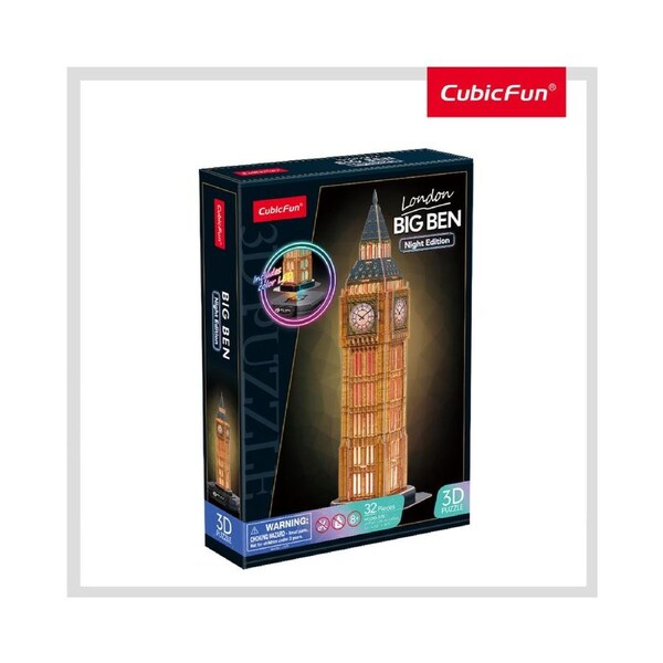 32pc CubicFun Big Ben Night Edition 3D Puzzle Kids Interactive Building Toy 3y+