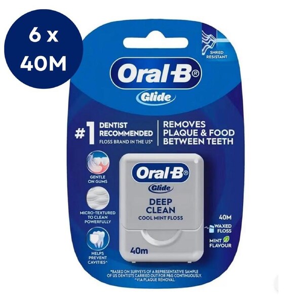 6 x 40m Oral-B Glide Floss Cool Mint Deep Clean Dental Floss