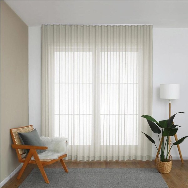 Sorrento S-Fold Sheer Curtain (Straw) (W320cm x D250cm)