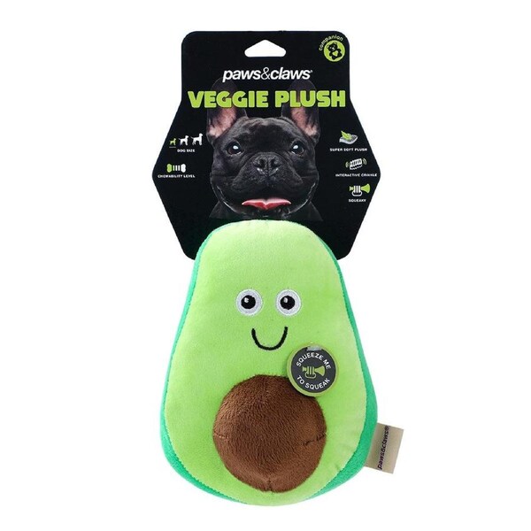 Paws & Claws Veggie Plush Avocado Squeaky Plush - 18x14x22cm