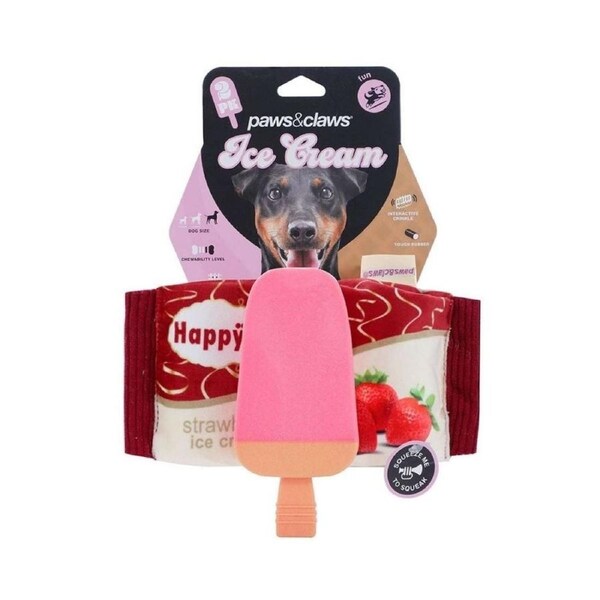 Paws & Claws Icecream Twin Chew Dog Toy TPR Oxford - Red 20x10x5cm - 2 Piece