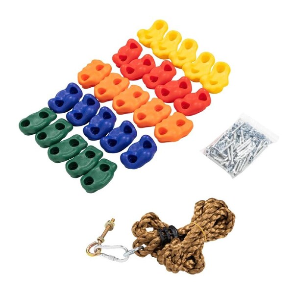 Jungle Gym Rock Climbing Holds Kids Wall Mounting Hardware Knotted Rope 25 Handles Playground