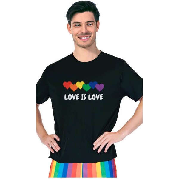 Adult Rainbow T Shirt Top Tee Gay Pride LGBTQ Love Is Love - Black - One Size