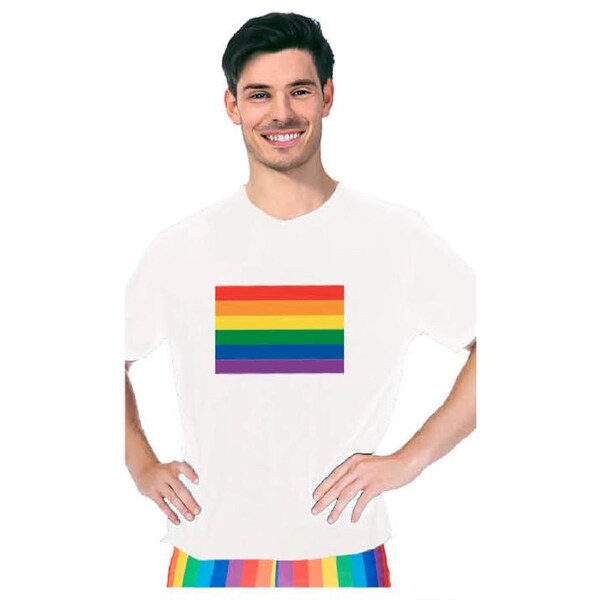 Adult Rainbow Flag T Shirt Top Tee Gay Pride LGBTQ - White - One Size