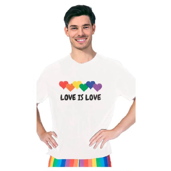 Adult Rainbow T Shirt Top Tee Gay Pride LGBTQ Love Is Love - White- One Size