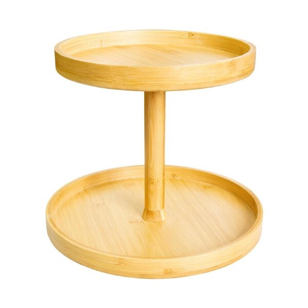 2-Tier Bamboo Lazy Susan Turntable Organizer for Kitchen Counter Cabinet