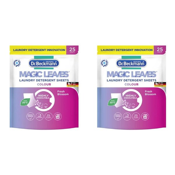 2x 25pc Dr Beckmann Magic Leaves Fabric Laundry Detergent Sheet Fresh Blossoms