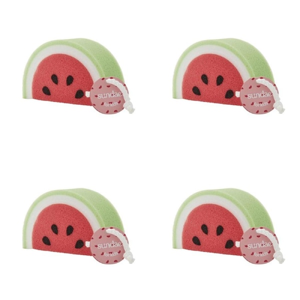 4x Sundae Kids Bath Sponge Watermelon, Rainbow And Cherry Assorted Styles