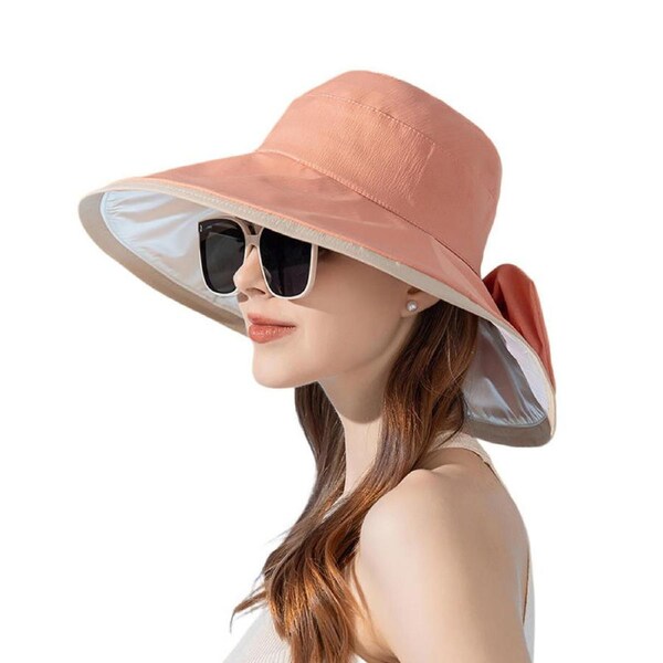 Nevenka Sun Hats UV Protection Wide Brim Foldable Beach Hats with Windproof Tether-Pink