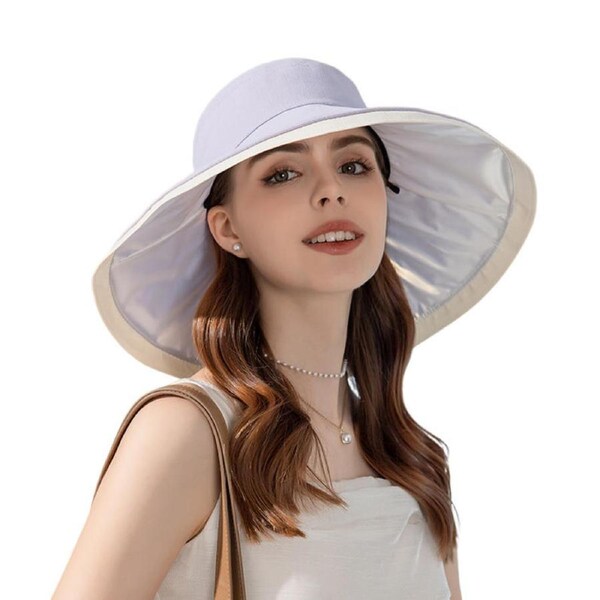 Nevenka Sun Hats UV Protection Wide Brim Foldable Beach Hats with Windproof Tether-Purple