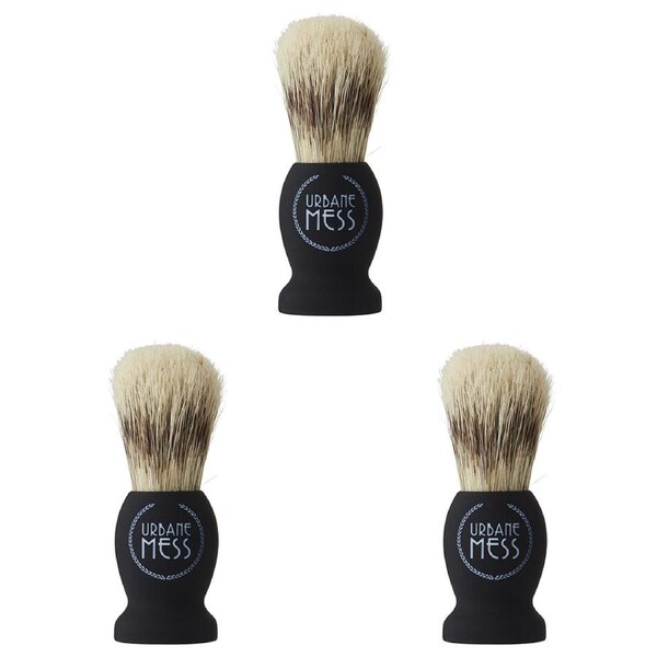 3x Urbane Mess Mens Natural Firm Bristle Head Shaving Brush Tool Grooming Care