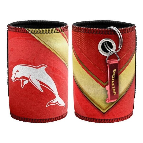 NRL Stubby Can Cooler with Bottle Opener - Dolphins - Rubber Base