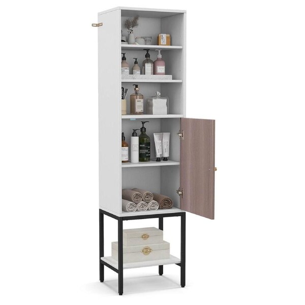 Giantex 146cm Bathroom Storage Cabinet Tall Cupboard w/Adjustable Shelfs Home Office Storage Organiser Unit White