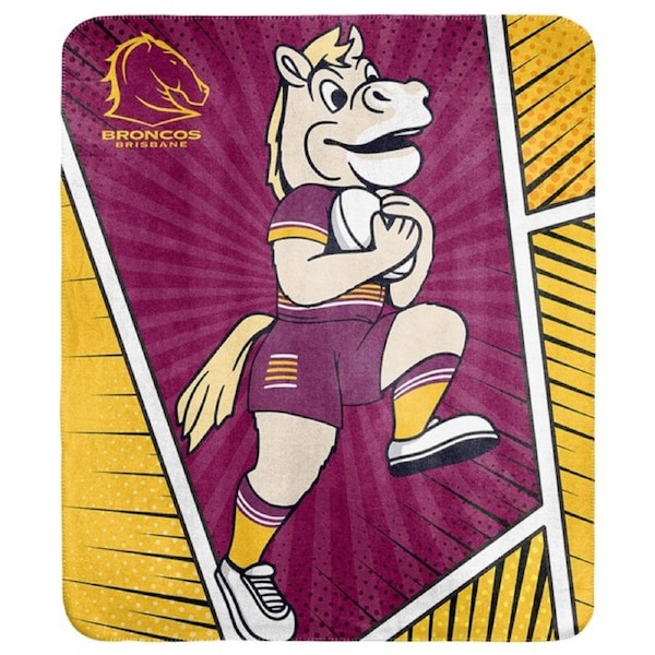 Brisbane Broncos NRL Coral Fleece Mascot Design Rug Blanket