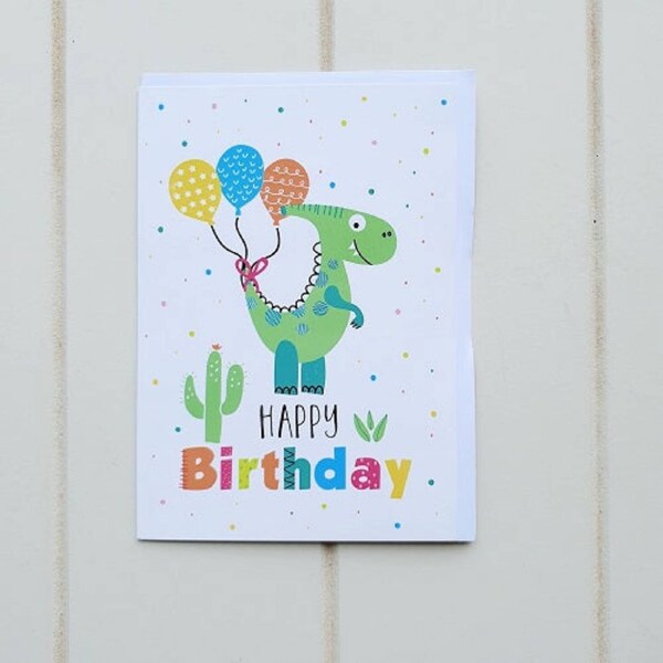 Kid's Green Dinosaur Birthday Greeting Card