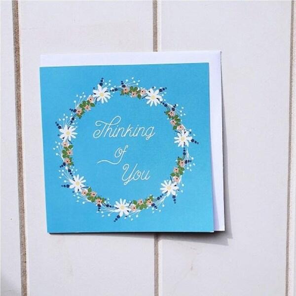 Thinking of You blue wreath greeting card