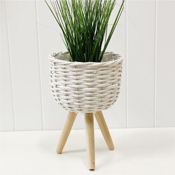 White Wicker Pot Holder - Small