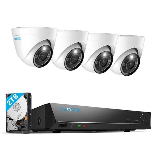 Reolink 12MP UHD Video Surveillance System with Intelligent Detection, Power over Ethernet, 8-Channel 2TB NVR, RLK8-1200D4-A