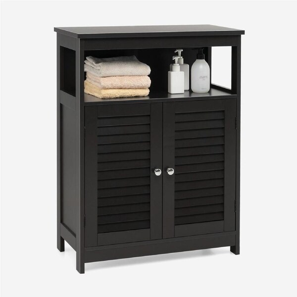 Costway Wooden Storage Cabinet Cupboard Laundry Bathroom Toilet Organizer Black