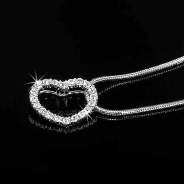 Solid 925 Sterling Silver Heart Pendant Necklace Made with SWAROVSKI Crystals