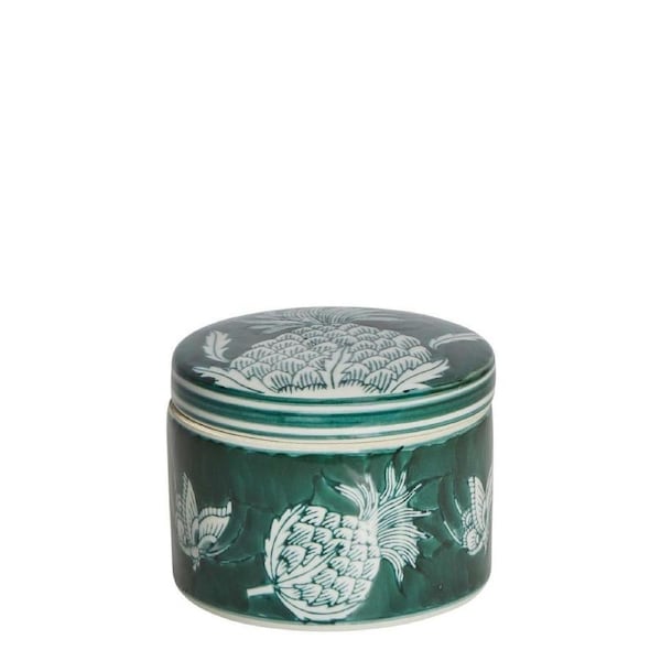 Belle Thistle Porcelain Jar w/ Lid Storage Home Table Decor Small 12x9cm Green