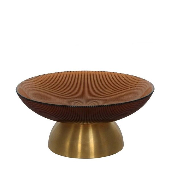 Belle Gable Footed Glass Bowl Storage Display Stand Small Round 25.5x11.5cm BRN