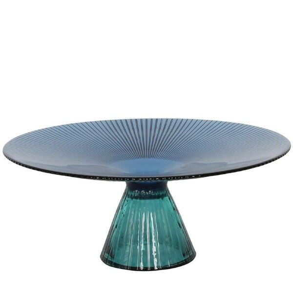 Belle Morello Footed Glass Bowl Stand Display Container Round 33x1.5cm Blue