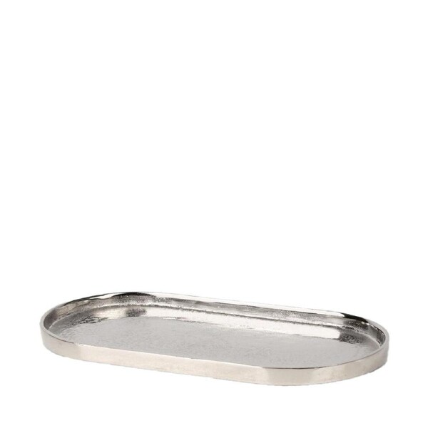 Belle Flanders Aluminium Tray/Decorative Trinket Decor Oval Small 40x18cm Silver